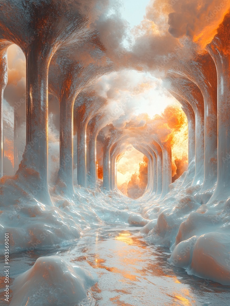 Poster Fantasy 3D illustration depicting dynamic emotions in a spatial setting highlighting energy color and form