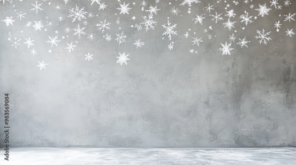 Poster sparse christmas backdrop featuring subtle flying snowflakes and stars against a grey canvas elegant