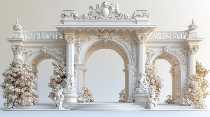 Naklejka premium Ornate architectural structure with arches and decorative elements.
