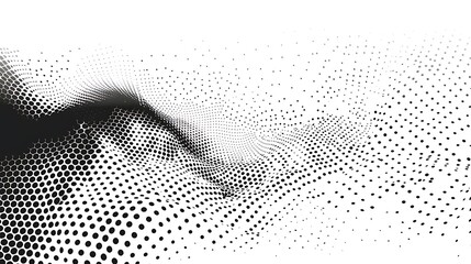 Abstract black and white design with dotted patterns creating a flowing wave effect.