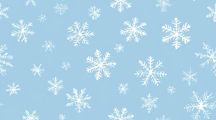 Seamless snowflake pattern on a light blue backdrop