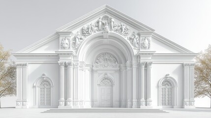 Fototapeta premium A white classical architectural facade with ornate details.