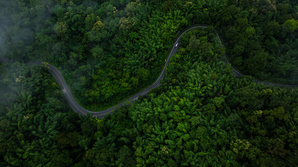 Road of No. 1095, Pai, Mae Hong Son, Chiang Mai Thailand aerial drone point of top view