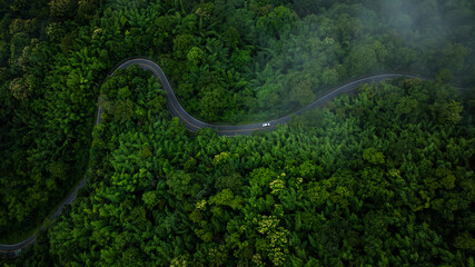 Road of No. 1095, Pai, Mae Hong Son, Chiang Mai Thailand aerial drone point of top view