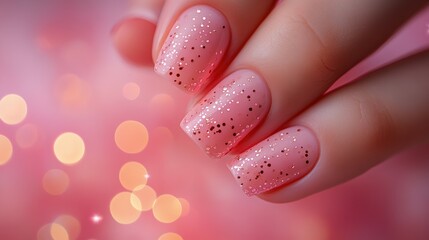 Soft pink and peach gradient with rose gold polka dots