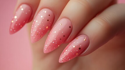 Soft pink and peach gradient with rose gold polka dots