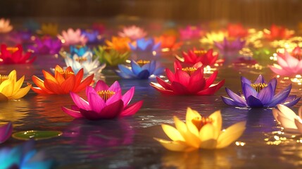 Psd of Ganga vibrant colorful lotuses illustrating Hindu beliefs in purity and spirituality