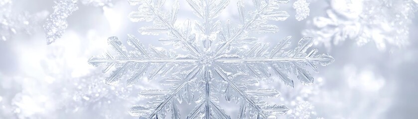 A beautiful snowflake sparkling in a winter wonderland, showcasing intricate ice crystals against a soft, frosty background.