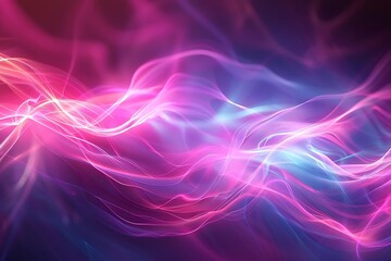 Fototapeta premium Abstract flowing waves of vibrant pink and blue light create a dynamic visual effect.