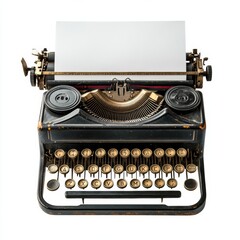 Vintage Typewriter on Desk with Blank Paper for Creative Writing or Journalism