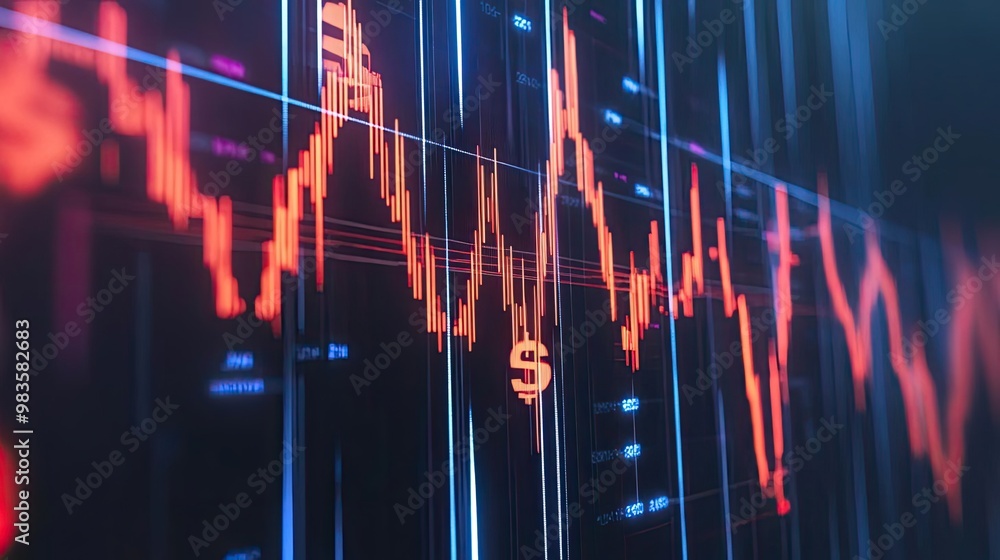 Poster dynamic stock market chart showing trends and fluctuations in real-time with emphasis on financial g