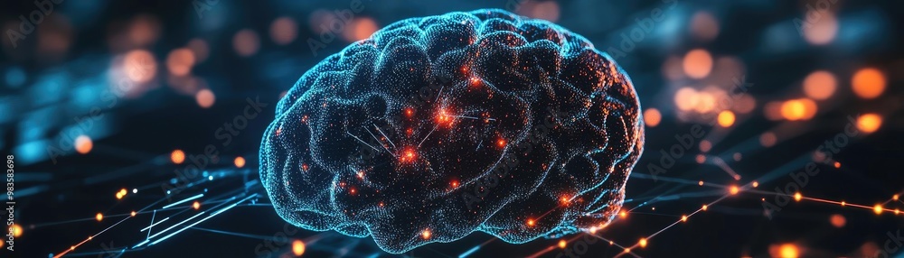 Poster a vivid illustration of a brain showcasing neural connections and synapses, representing cognitive f