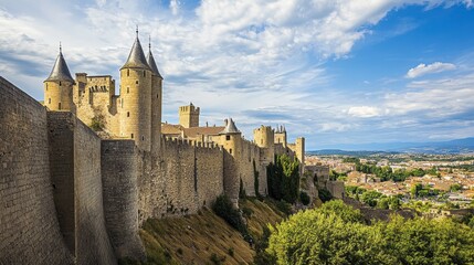 Obraz premium The medieval town of Carcassonne, with its fortified walls and towers.