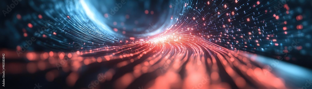 Poster vibrant abstract illustration of flowing particles and light, creating a dynamic sense of movement a