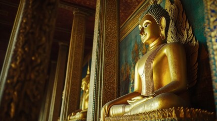 Obraz premium Wat Kaew (Temple of the Emerald Buddha) in Bangkok, showcasing its detailed gold and emerald accents.