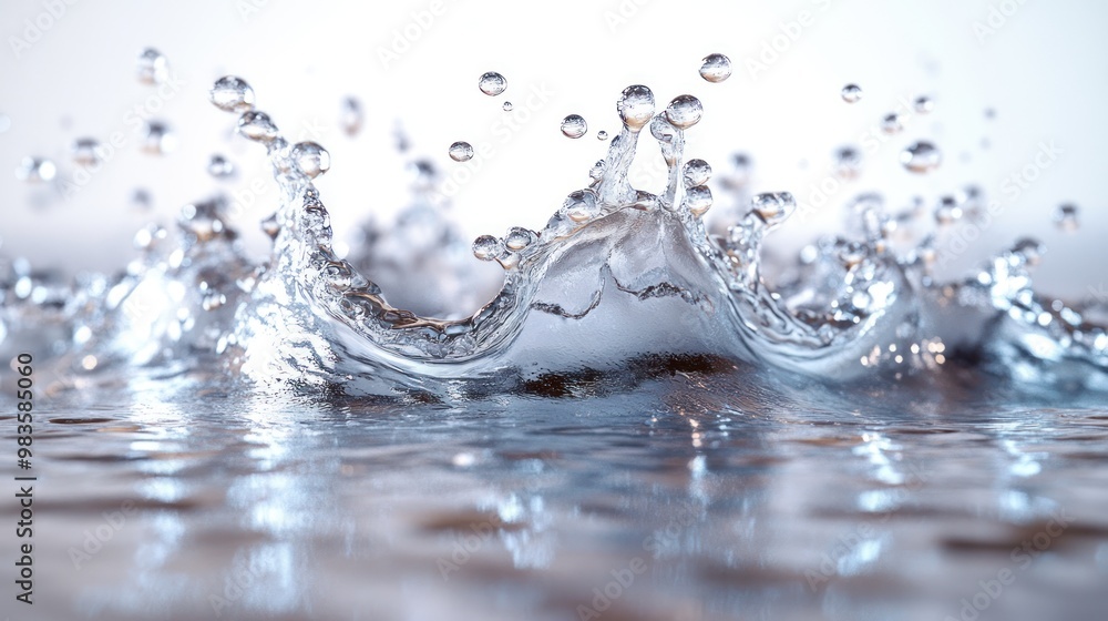Poster water splash creating dynamic ripples and droplets.