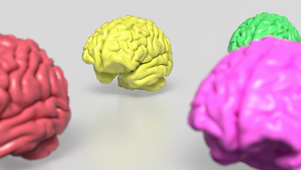 The Multi color Brain on white Background  3d rendering.