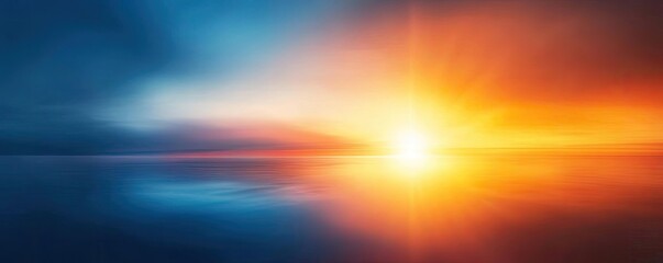 Fototapeta premium A breathtaking sunset over a calm sea, blending vibrant hues of orange and blue, creating a serene and tranquil atmosphere.