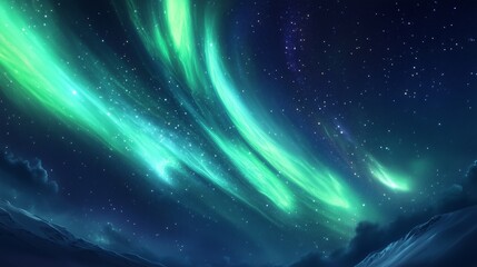 A mesmerizing display of the northern lights illuminates the night sky over a tranquil winter landscape