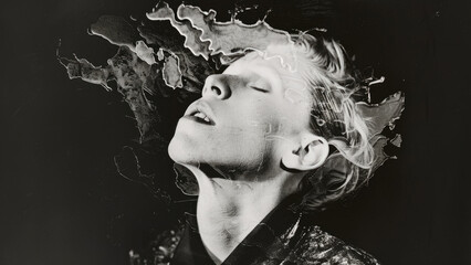 Abstract face profile with swirling smoke and light effects