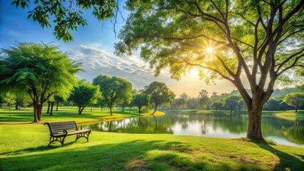 Obraz premium Blurred serene park background with soft natural lighting for relaxing outdoor scenes