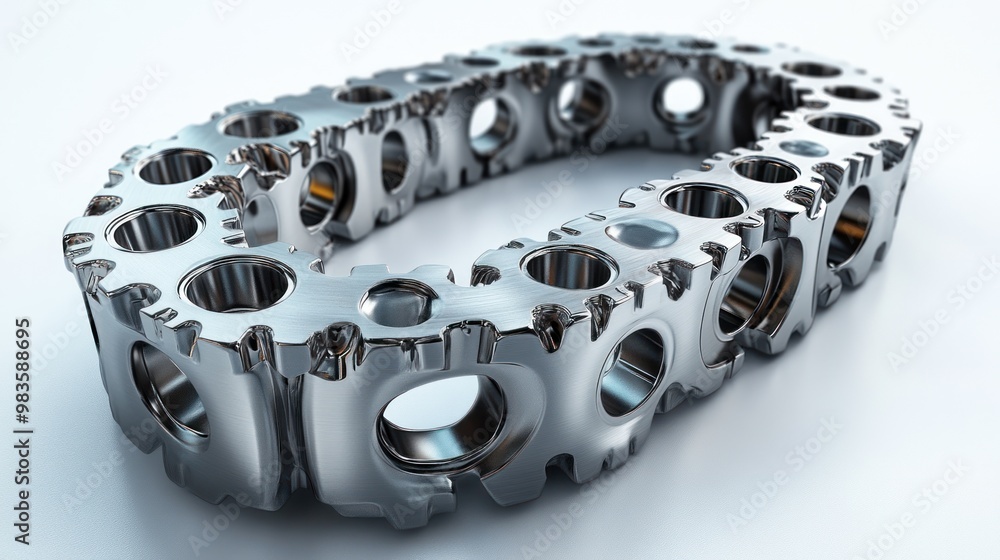 Poster metallic chain link with circular design and hollow sections.