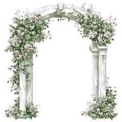 PNG  Wooden arch flower illustration art.