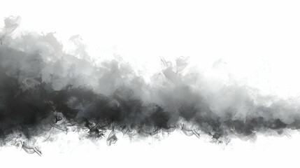 Abstract Gray Watercolor Brushstrokes Creating a Swirling Cloud-Like Formation Against a White Background