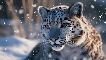 snow leopard in the snow generative ai  