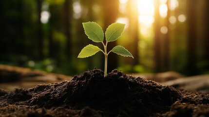 New Life Sprouting in Soil with Sunlight