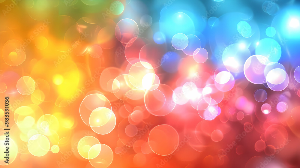 Poster abstract colorful bokeh background with overlapping circles of light in vibrant hues of yellow, oran