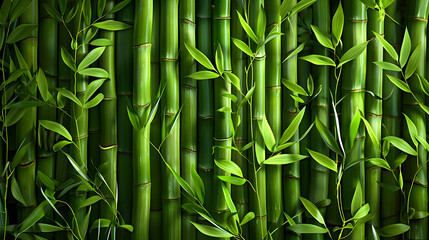 A Lush Green Wall of Bamboo Shoots and Leaves, Creates a Natural and Serene Atmosphere