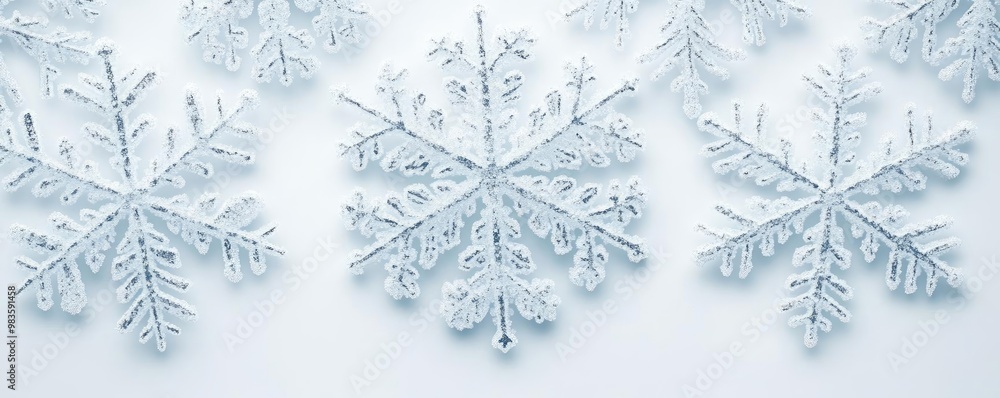 Poster a collection of delicate snowflakes intricately designed, showcasing their unique patterns against a