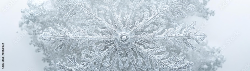 Poster close-up of a beautiful snowflake, showcasing intricate patterns and delicate design, perfect for wi