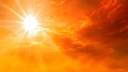 Obraz premium A Vivid, Warm Sunset Sky with a Bright, Shining Sun Radiating Through the Clouds