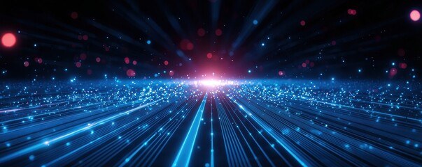 Fototapeta premium Abstract digital background with glowing lines and particles in vibrant colors