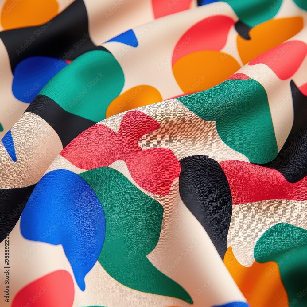 Poster colorful abstract fabric texture with vibrant shapes and patterns.