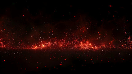 Abstract Red Sparkles and Smoke on a Black Background Creating a Dramatic and Ethereal Atmosphere
