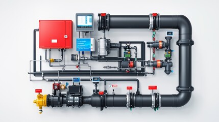 Fototapeta premium A complex arrangement of pipes, valves, and instruments showcasing a plumbing or industrial system.