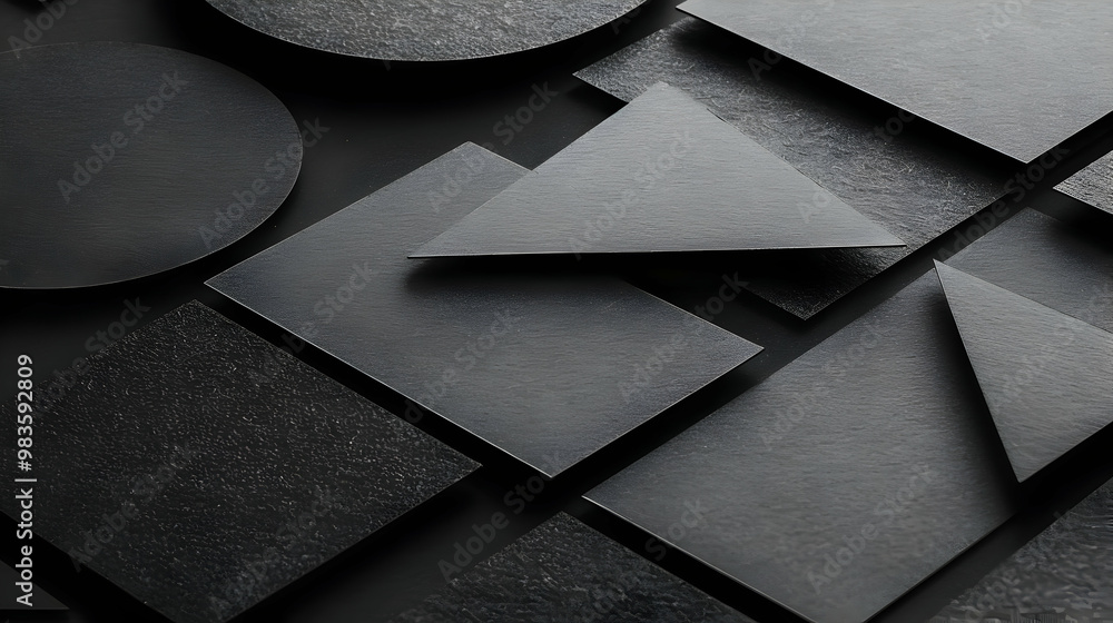 Poster geometric shapes in black and white abstract background with a rough texture