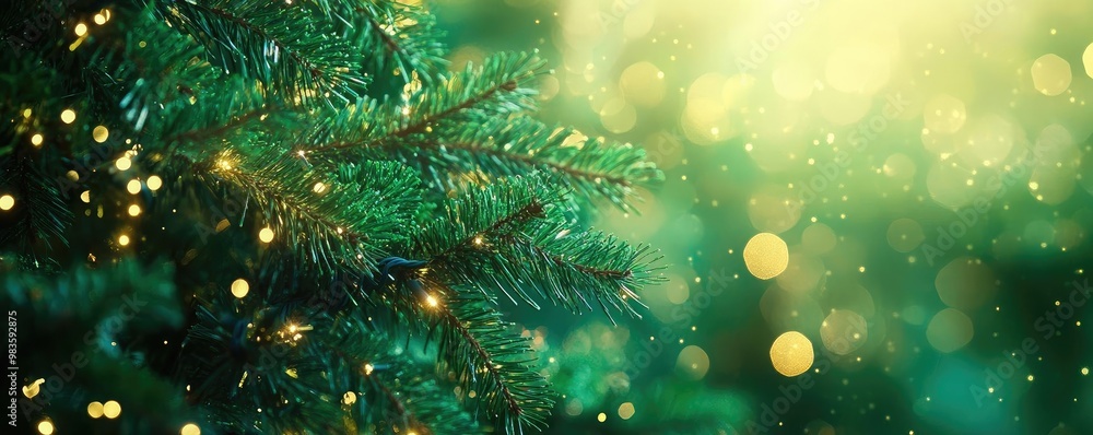 Aufkleber a beautiful close-up of a christmas tree branch adorned with lights, creating a festive atmosphere f