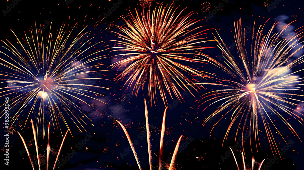 Aufkleber a spectacular display of fireworks exploding in the night sky, creating a vibrant and festive atmosp