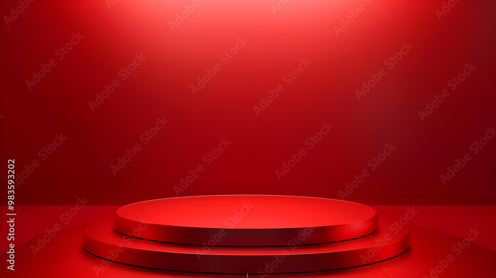Aufkleber a 3d rendering of a red stage with a circular platform, illuminated by a spotlight in the center, cr