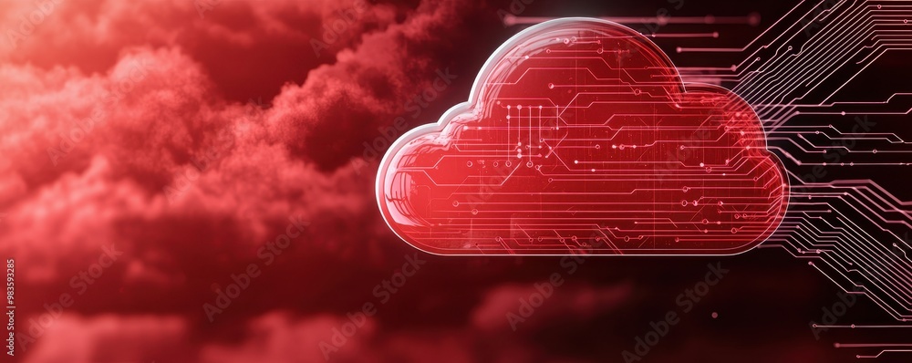 Aufkleber red cloud with digital circuitry on a gradient background.