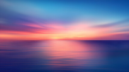 Obraz premium Abstract Watercolor Sunset Over Calm Ocean with Pink, Orange, and Blue Hues, Creates a Serene and Tranquil Landscape