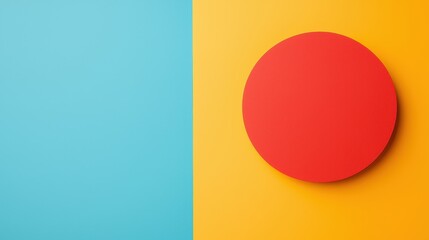 Red circle on vibrant blue and yellow background, minimalistic design.