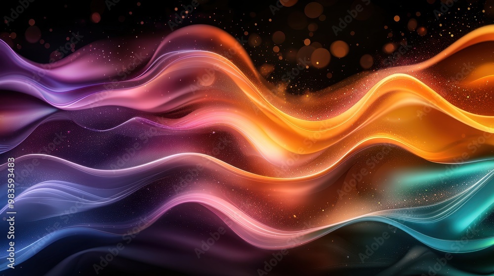 Aufkleber vibrant colorful waves with abstract patterns on a dark background.