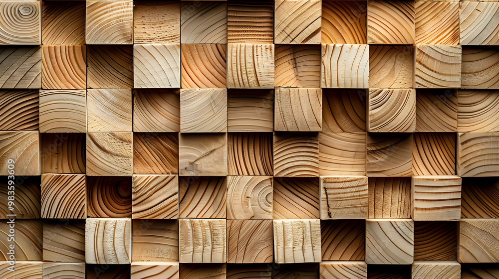 Poster abstract wooden block pattern, composed of various wood grain textures, arranged in a checkerboard d
