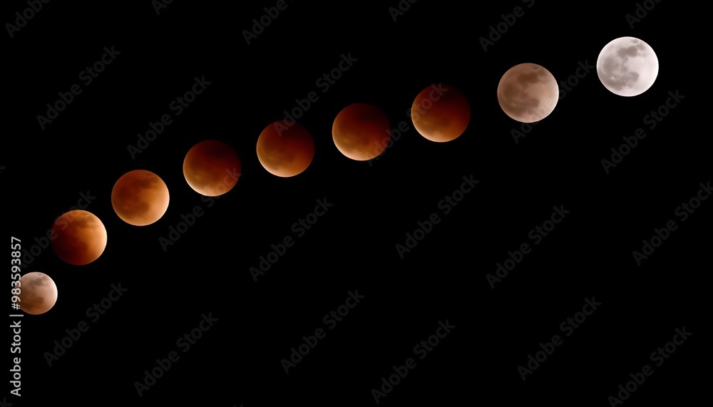 Poster composite image showcasing the various phases of a lunar eclipse.