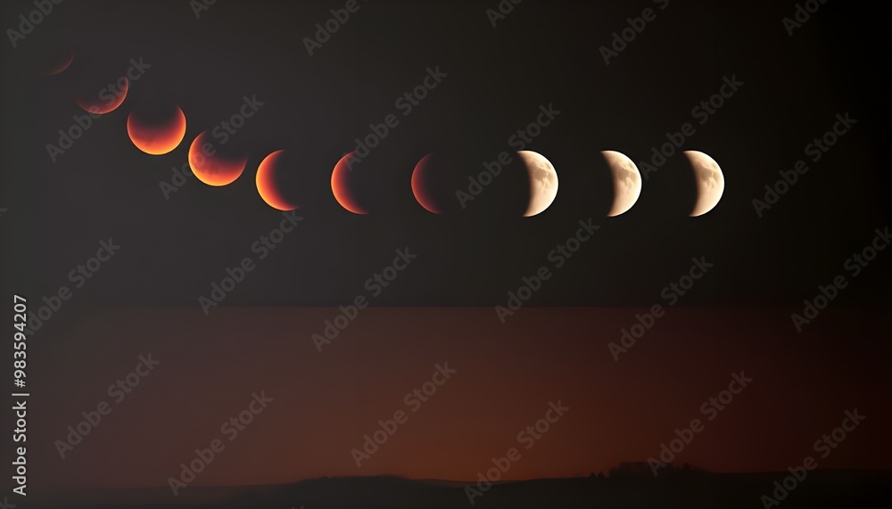 Poster composite image showcasing the various phases of a lunar eclipse.